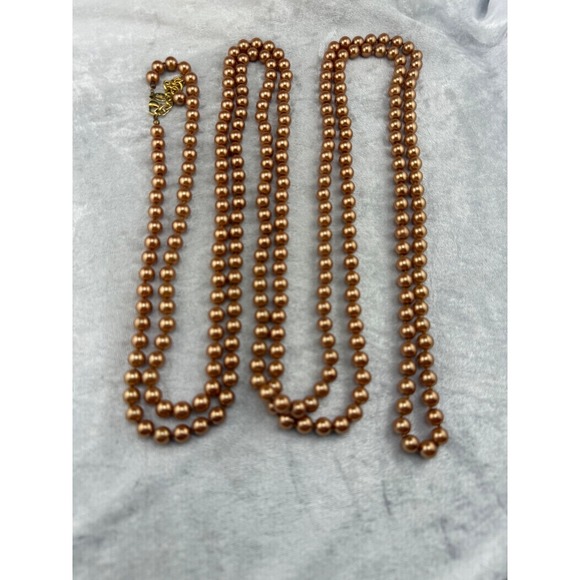 Vintage Joan Rivers‎ Necklace Glass Beaded Copper Tone Opera Flapper LONG 96